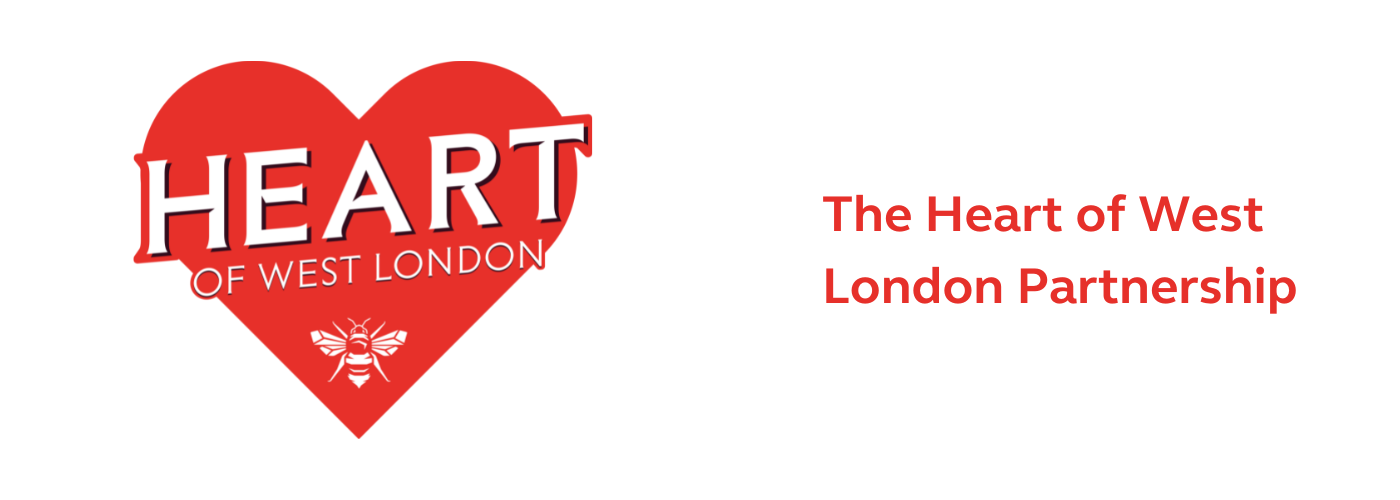 Red heart with the words 'Heart of West London' across it. Text: The Heart of West London Partnership
