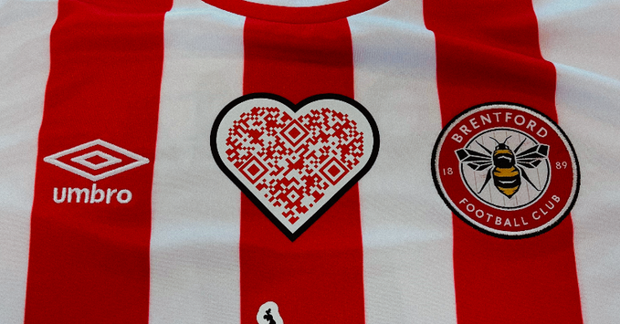Brentford FC shirt with CPQR code on