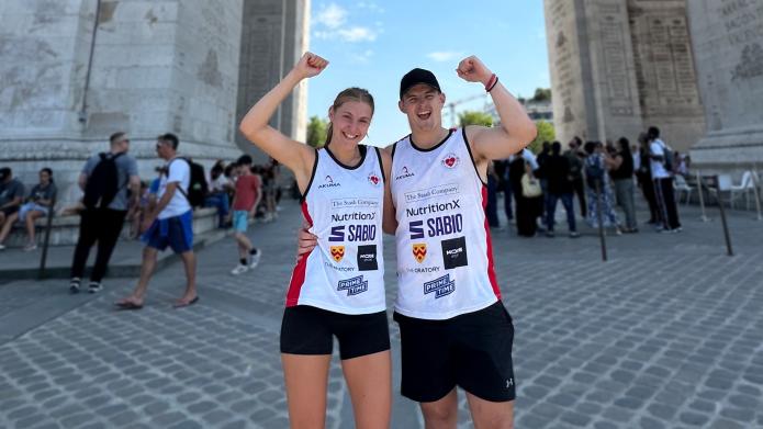 Morgan and friend posing during run