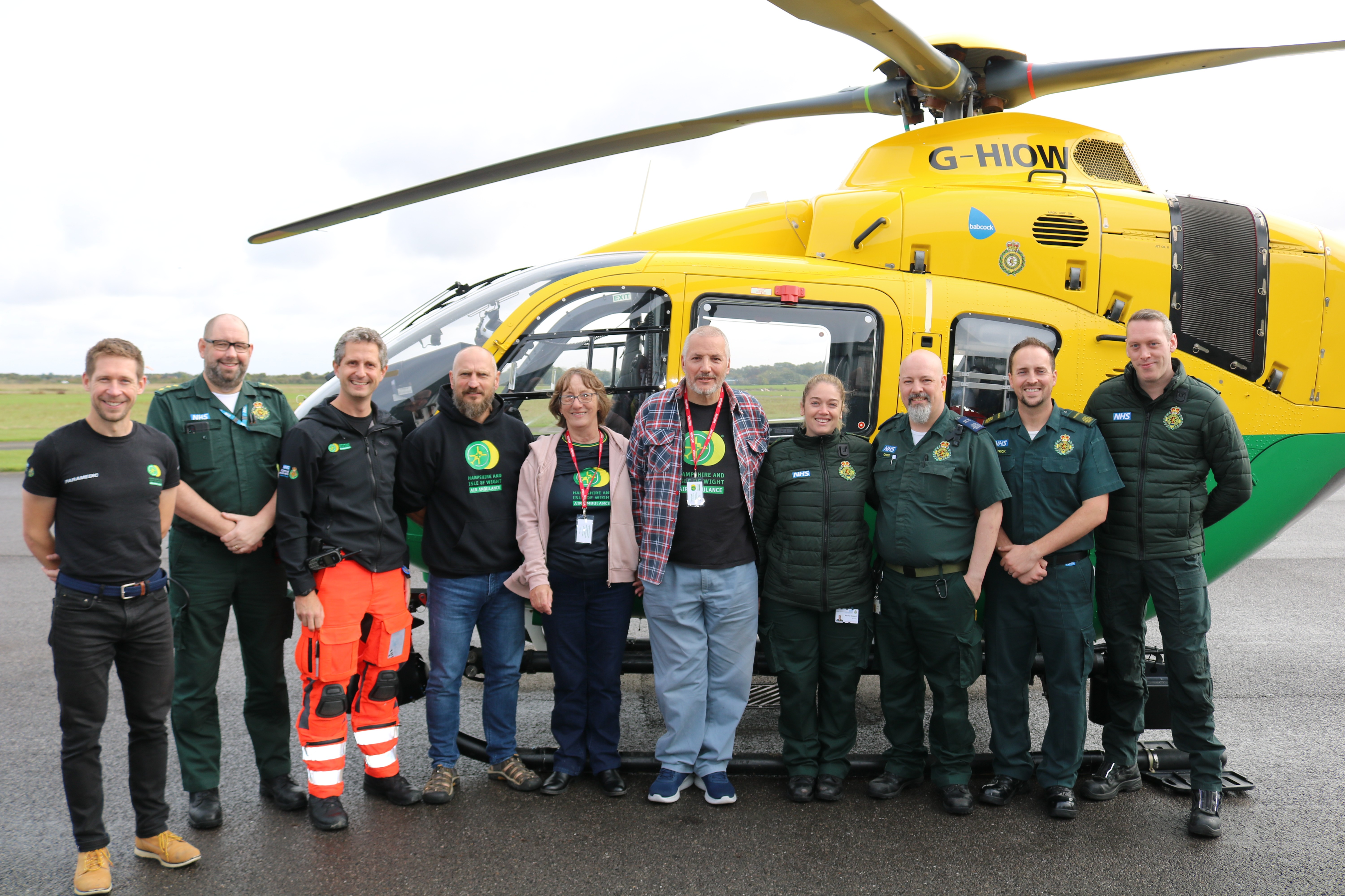 Nina Wallace with her husband with Air Ambulance team.