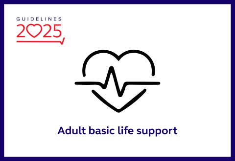 Adult basic life support with heart and ECG line graphic