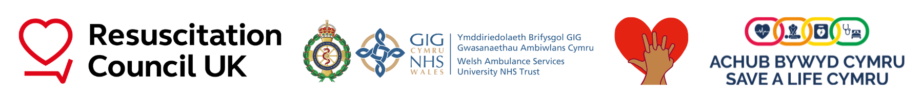 RCUK, Welsh NHS Ambulance Service and Save a Life Cymru logos.