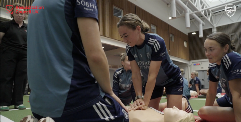Arsenal women's team learning CPR