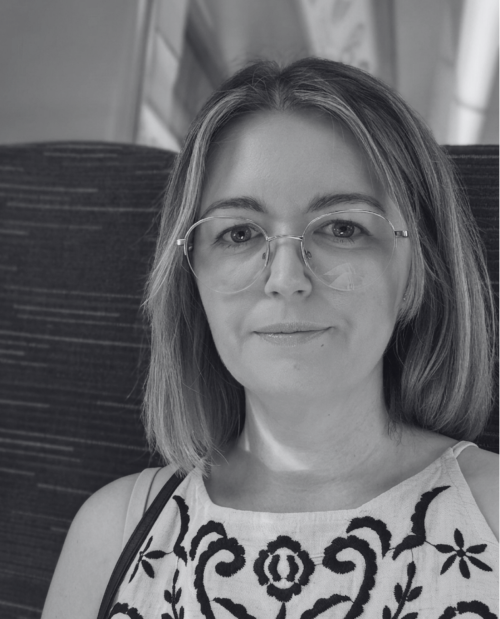 black and white headshot of Charlotte Collings