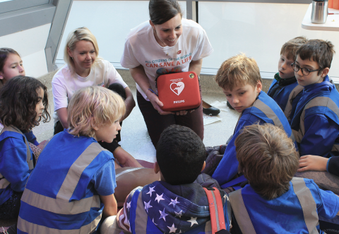 Children learn about CPR and defibrillation