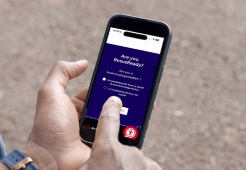 Person clicking on ResusReady sign up form on mobile
