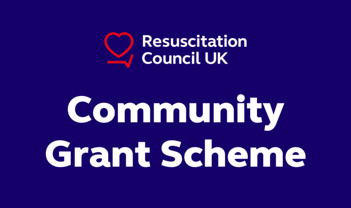dark blue background with the Resuscitation Council UK logo and 'Community Grant Scheme' in bold white text