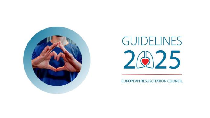 A person making a heart with their hands. Text reads: Guidelines 2025. European Resuscitation Council.
