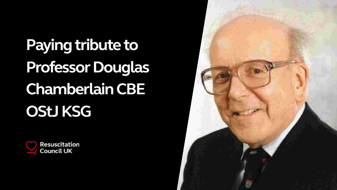 Text reading 'Paying tribute to Professor Douglas Chamberlain CBE OStJ KSG' next to photo of Professor Douglas Chamberlain
