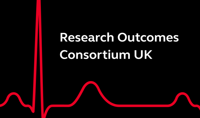'Research Outcomes Consortium UK' written on a black background with a red ECG line going through it.