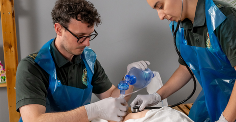 ambulance personnel providing newborn life support to a baby in an out-of-hospital environment